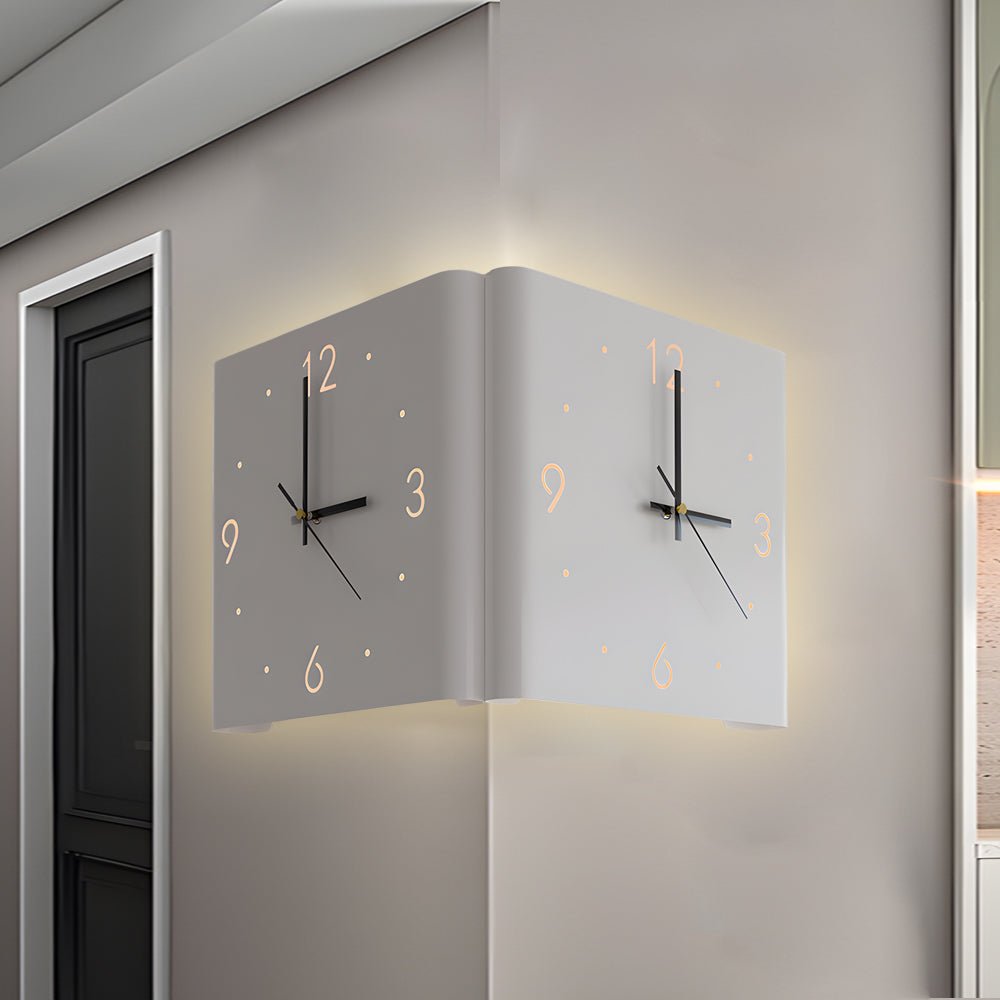 Square Metal Silent Backlit LED Corner Wall Clock – Modern Wall Decor