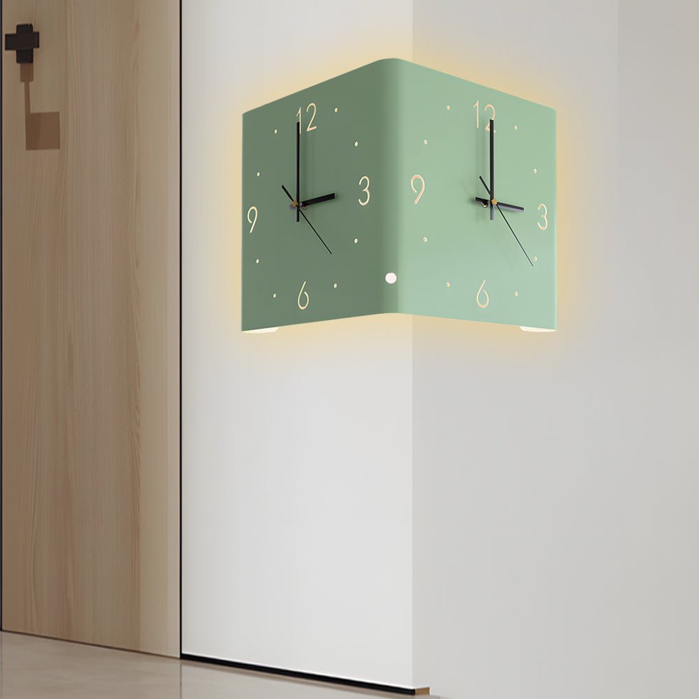 Square Metal Silent Backlit LED Corner Wall Clock – Modern Wall Decor