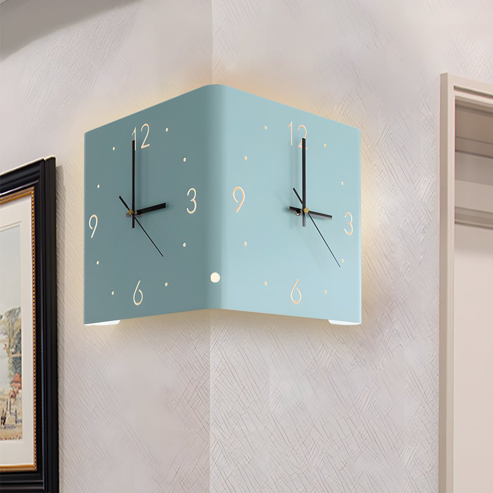 Square Metal Silent Backlit LED Corner Wall Clock – Modern Wall Decor