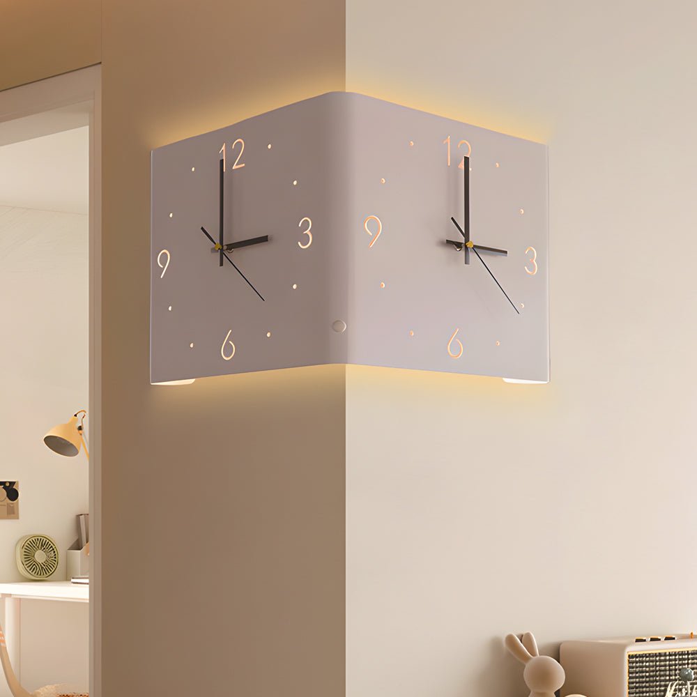 Square Metal Silent Backlit LED Corner Wall Clock – Modern Wall Decor