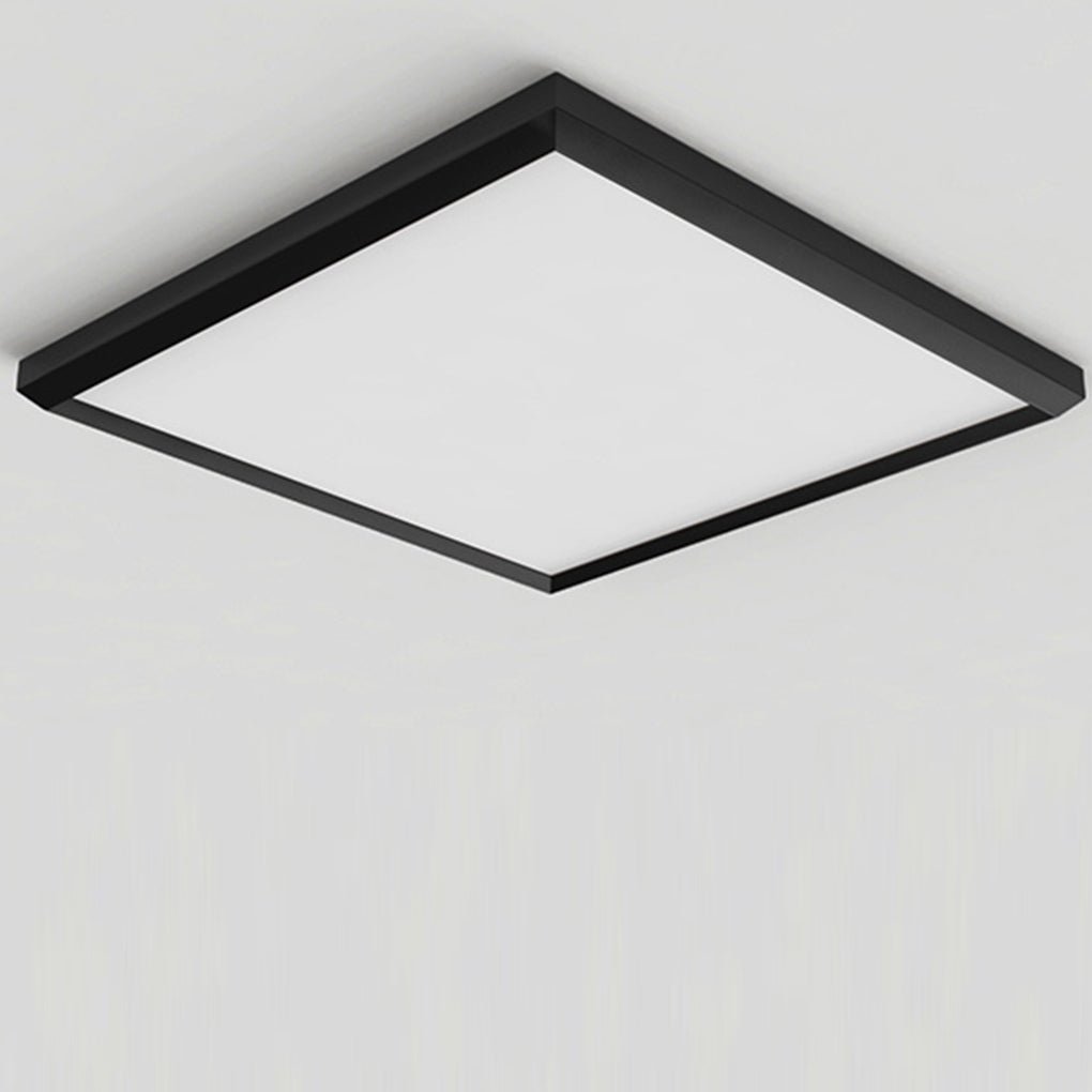 Square Modern Flush Mount Lighting with Brown Frame – Dimmable LED Ceiling Light with Remote
