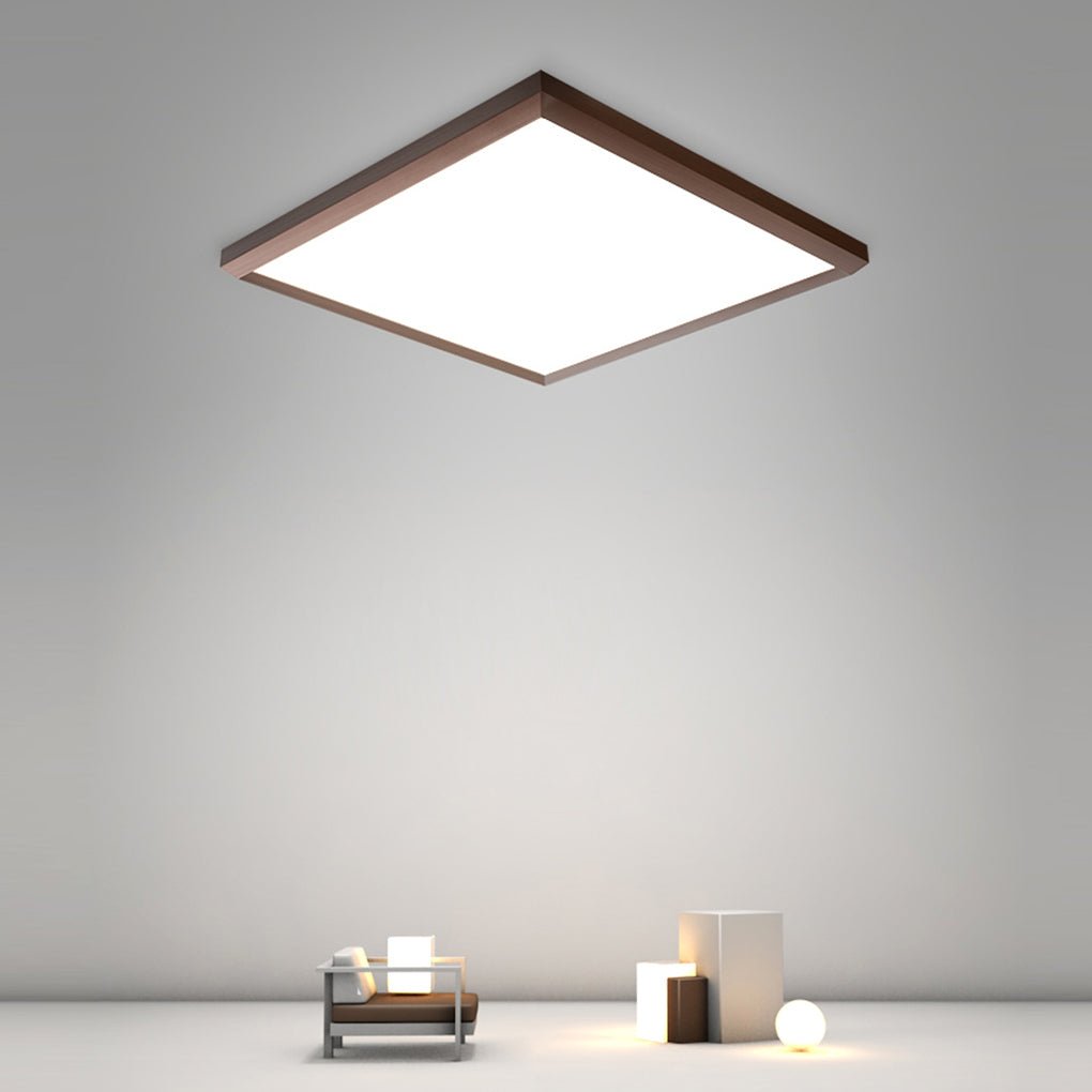 Square Modern Flush Mount Lighting with Brown Frame – Dimmable LED Ceiling Light with Remote