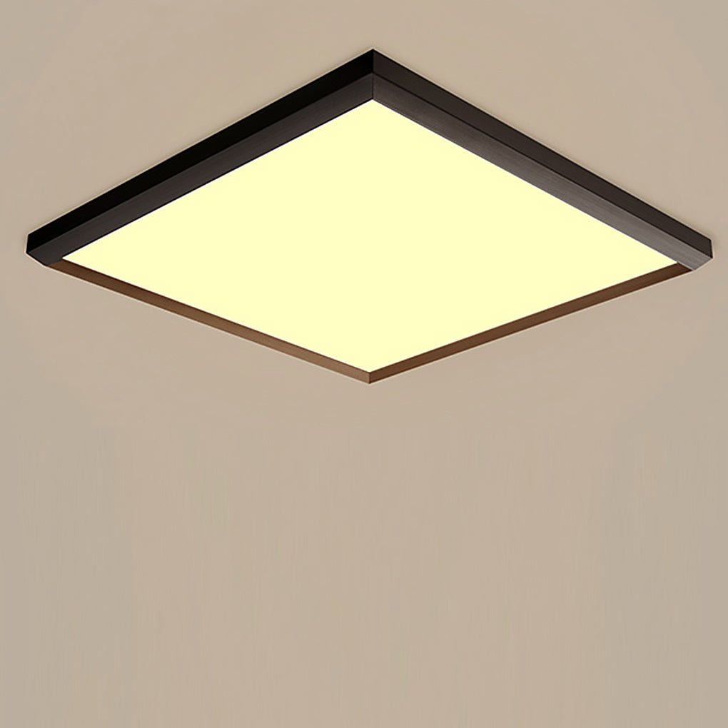 Square Modern Flush Mount Lighting with Brown Frame – Dimmable LED Ceiling Light with Remote