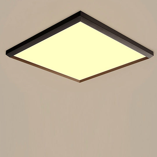 Square Modern Flush Mount Lighting with Brown Frame – Dimmable LED Ceiling Light with Remote