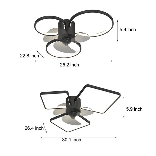 Square or Round Rings Modern Ceiling Fan with Light
