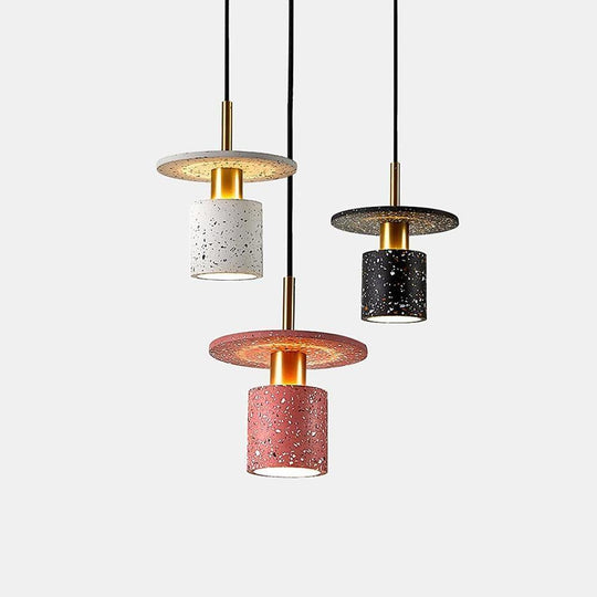 Terrazzo Inspired Cement Cylinder LED Pendant Light Modern Island Lighting