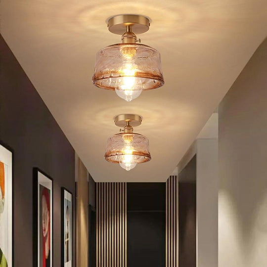 Creative Glass Lantern LED Electroplated Nordic Semi Flush Mount Ceiling Light