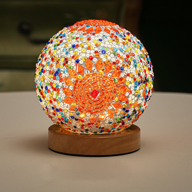 Stained Glass Mosaic LED Table Lamp with Timer and Remote