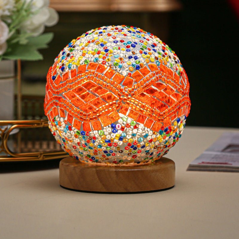 Stained Glass Mosaic LED Table Lamp with Timer and Remote
