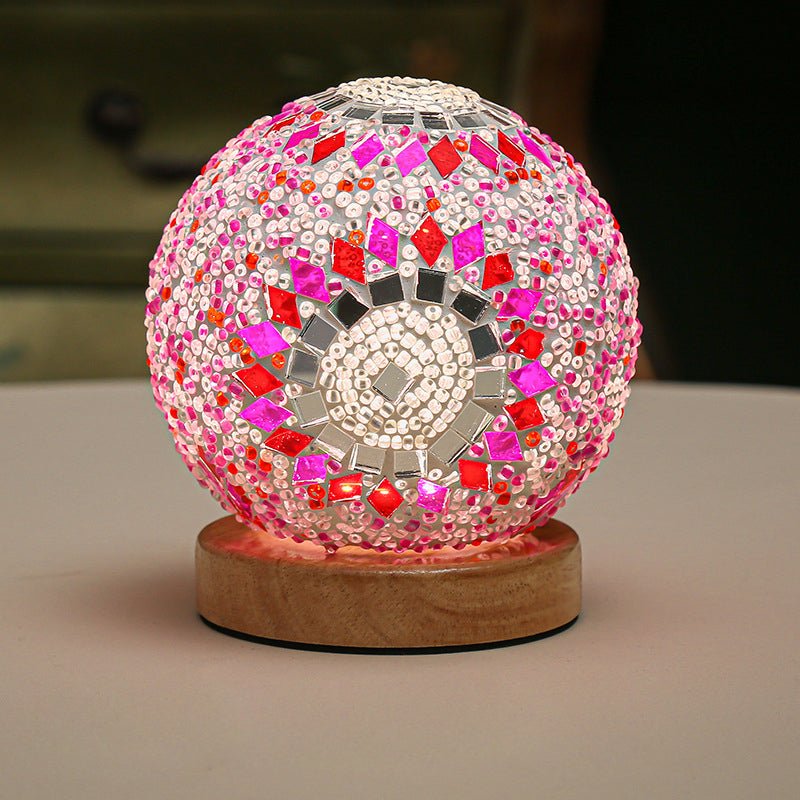 Stained Glass Mosaic LED Table Lamp with Timer and Remote