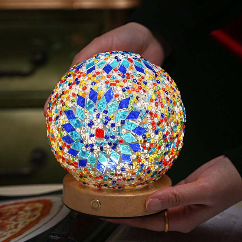 Stained Glass Mosaic LED Table Lamp with Timer and Remote