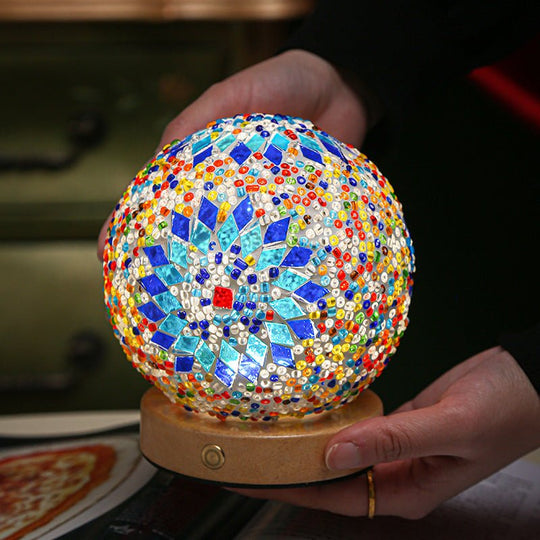 Stained Glass Mosaic LED Table Lamp with Timer and Remote