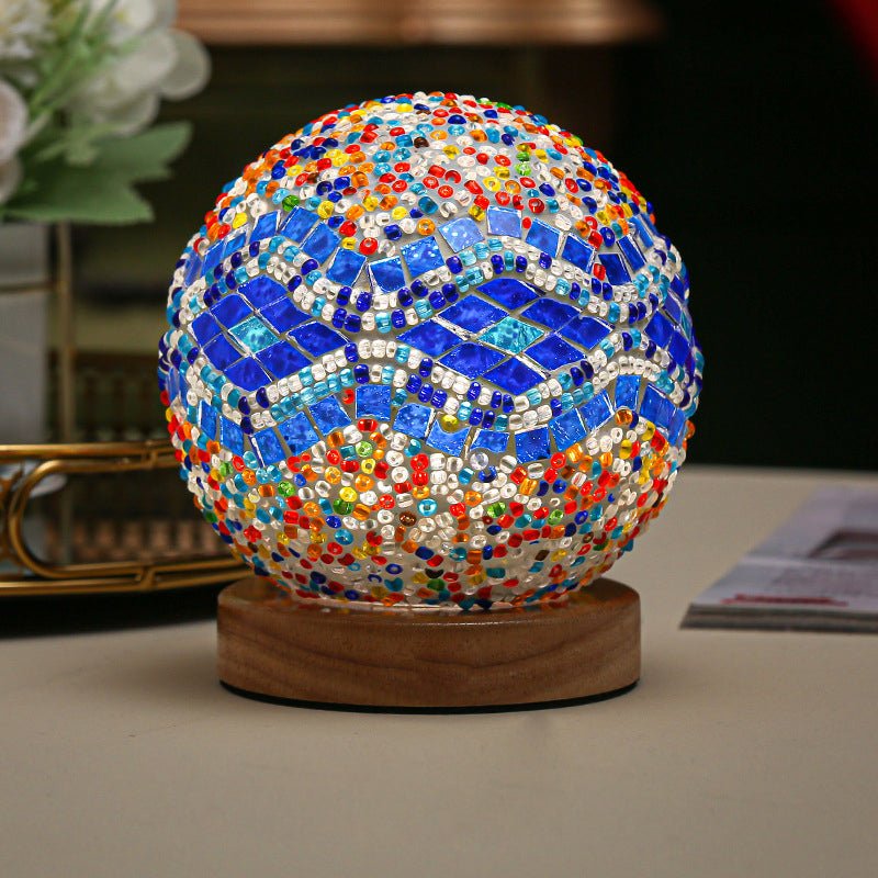 Stained Glass Mosaic LED Table Lamp with Timer and Remote