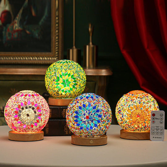 Stained Glass Mosaic LED Table Lamp with Timer and Remote