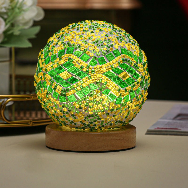 Stained Glass Mosaic LED Table Lamp with Timer and Remote