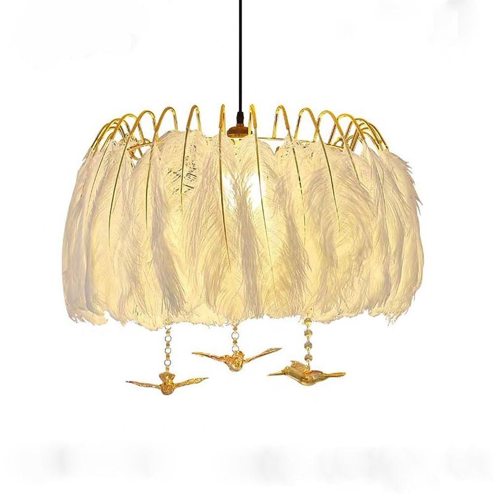 Modern Contemporary Drum Light Feather Chandelier