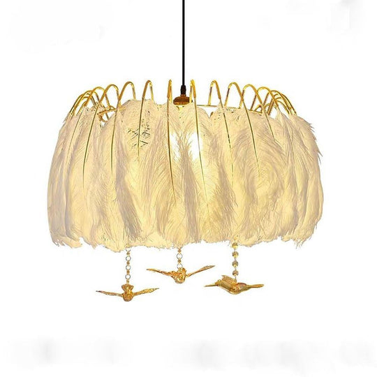 Modern Contemporary Drum Light Feather Chandelier