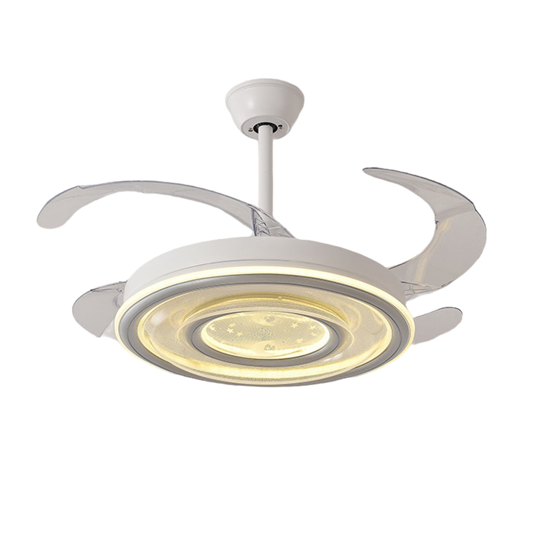 White Ceiling Fans With Light – Nordic Style with Transparent Retractable Blades (Models A/B/C/D)