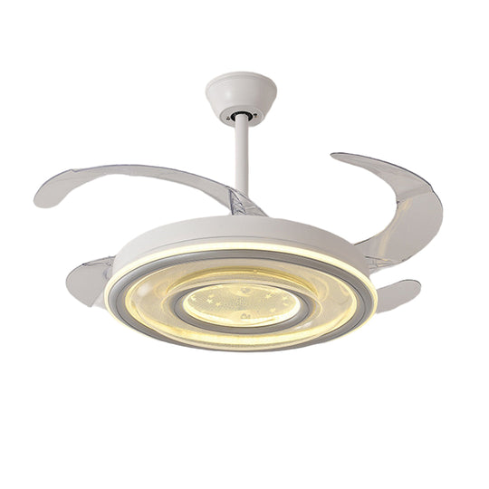 White Ceiling Fans With Light – Nordic Style with Transparent Retractable Blades (Models A/B/C/D)