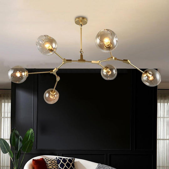 Nordic Contemporary Molecule Chandelier – 6-Light Blown Glass Ceiling Fixture