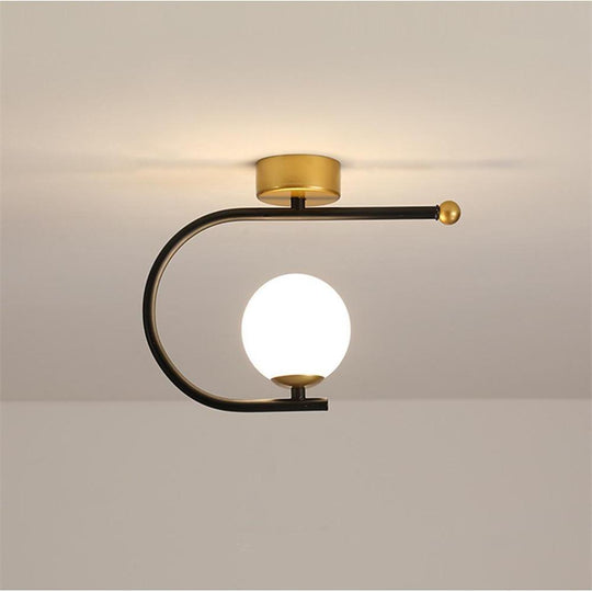 Black Flush Mount Ceiling Light – Curved Globe Traditional Design
