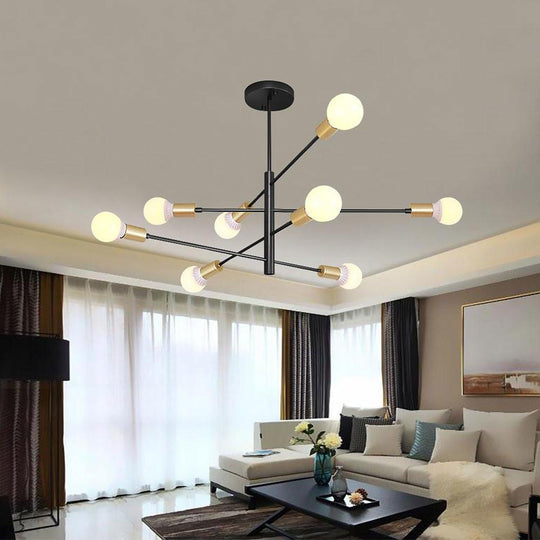 Modern Sputnik LED Geometric Chandelier – 8 Bulbs, Black Linear Design
