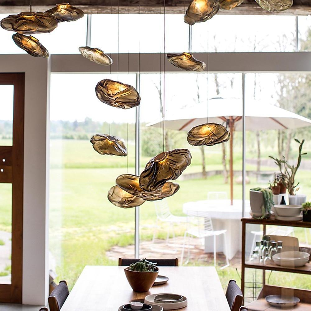 Industrial Metal Glass Bubble Irregular Oval Staircase Chandeliers