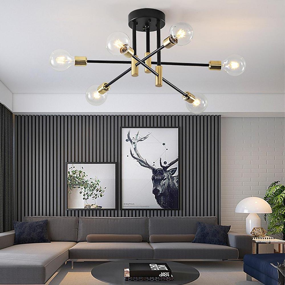 6-Light LED Sputnik Design Nordic Semi-Flush Mount Lighting Chandelier