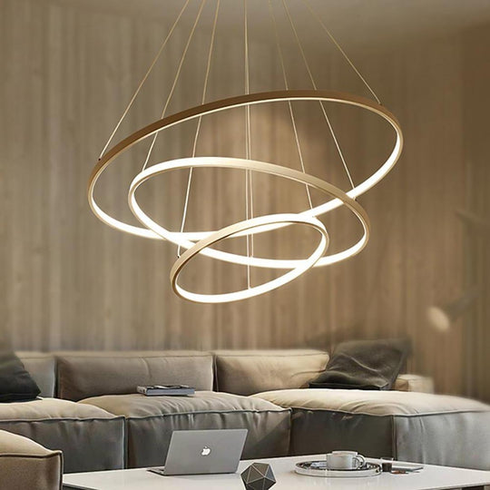 3 Ring Interweaved Circle Design Pendant Lighting Aluminum Acrylic LED Ceiling Light