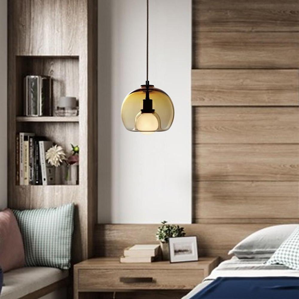 LED Double Glass Pendant Light Semi Globe Glass Pendant Ceiling Light Metal