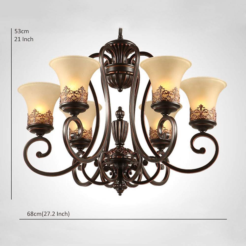 5-Light Bending Metal Bar Upside Down Glass Shade Vintage Chandelier Ceiling Light