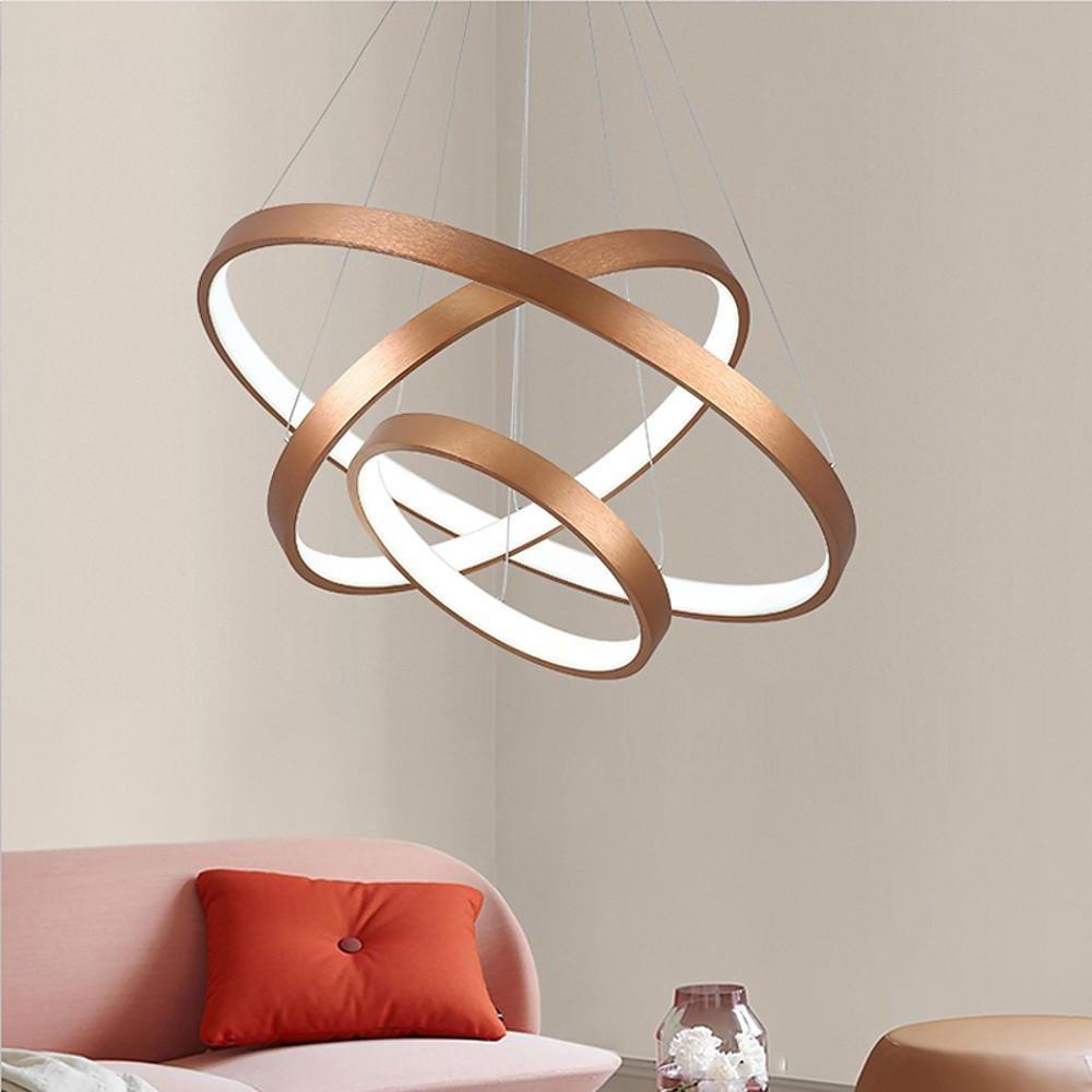 Acrylic Bronze 3-Tier Ring Dimmable LED Chandelier – 59" Adjustable Pendant Light