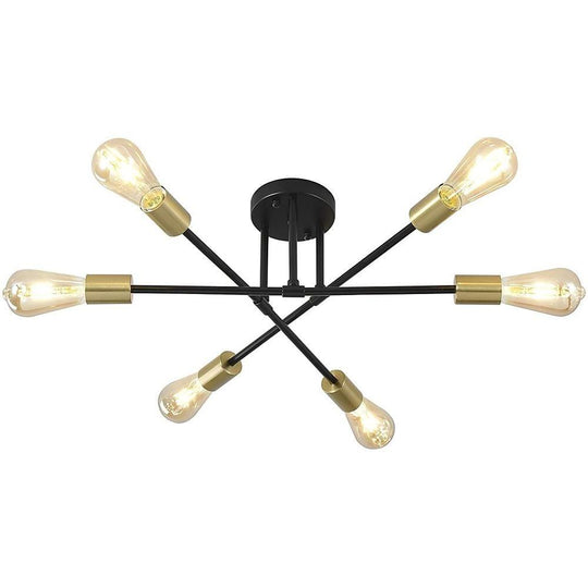 Minimalist Geometric Industrial Sputnik Chandelier 6 Bulbs Ceiling Light