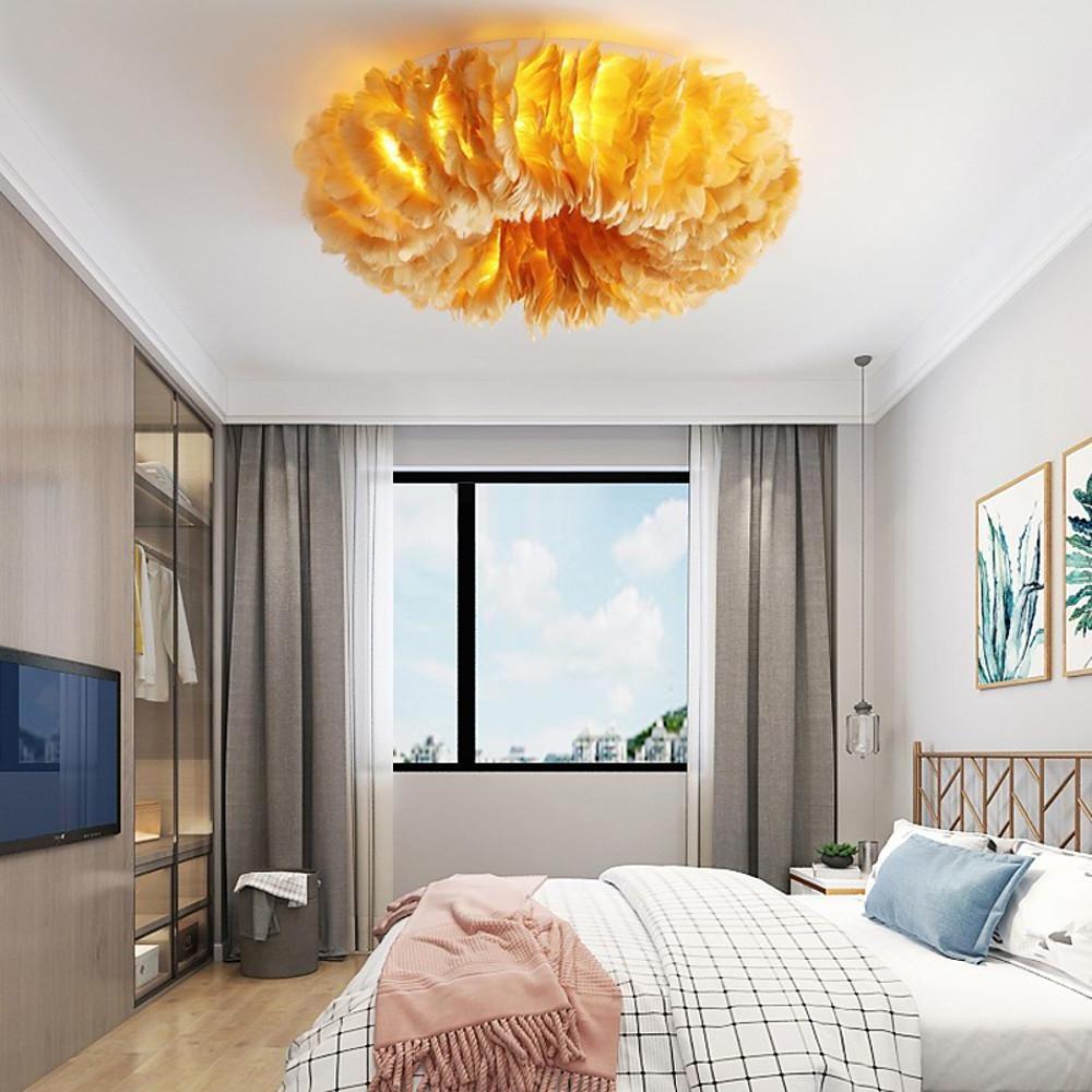 Round Feathers LED Nordic Ceiling Light Flush Mount Chandelier