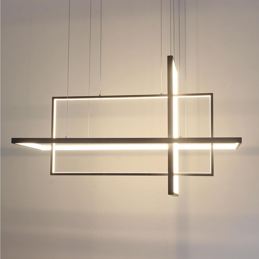 31.5'' Three Part Futuristic Square Rectangular Hybrid Aluminum Chandelier