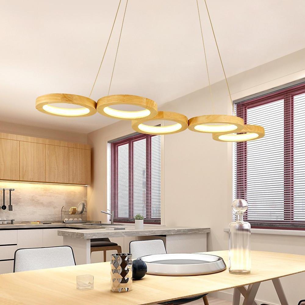 Rustic 4-Circle Wood LED Modern Chandelier