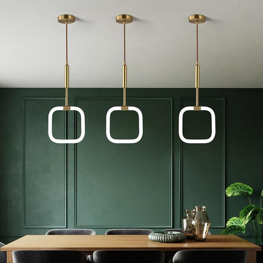 Square Pendant Light Copper Acrylic Geometrical LED Ceiling Light