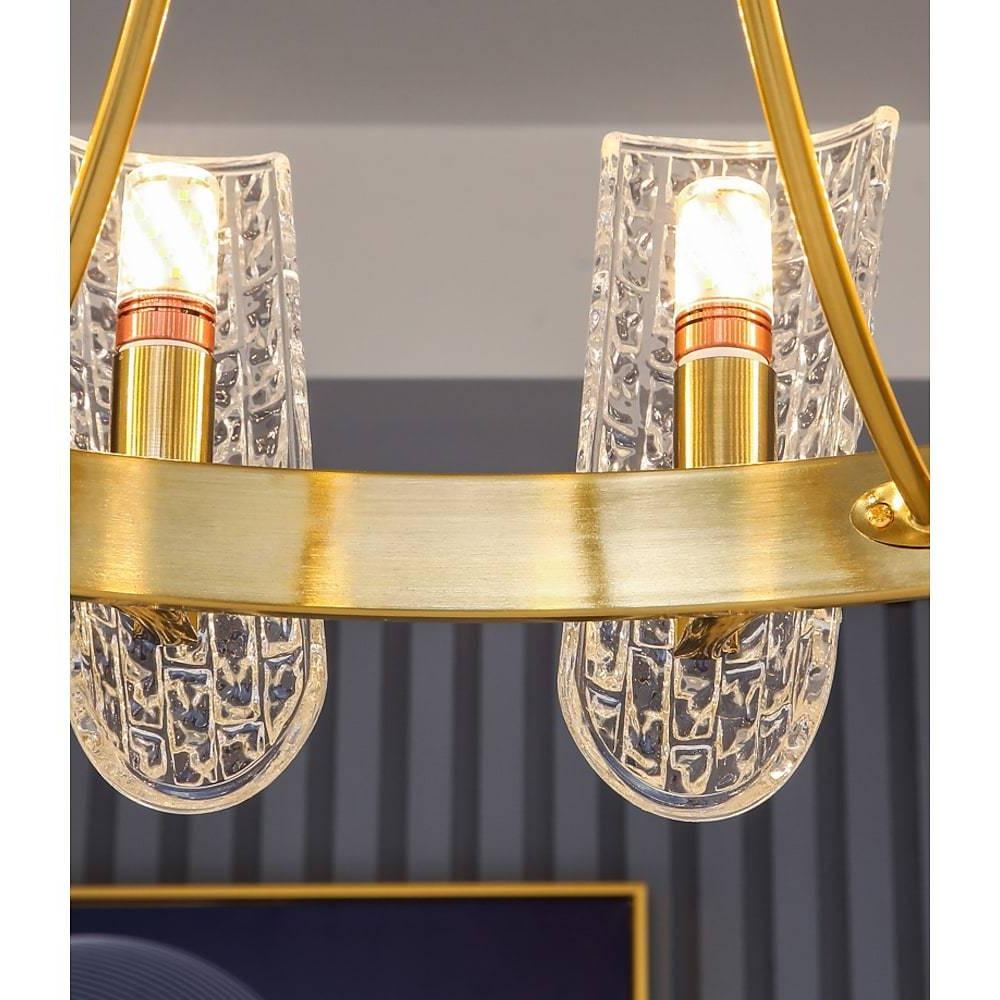 8 Light LED Electroplated Metal and Glass Chandelier Classic Gold Ceiling Light