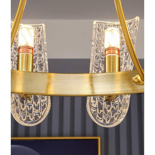 8 Light LED Electroplated Metal and Glass Chandelier Classic Gold Ceiling Light