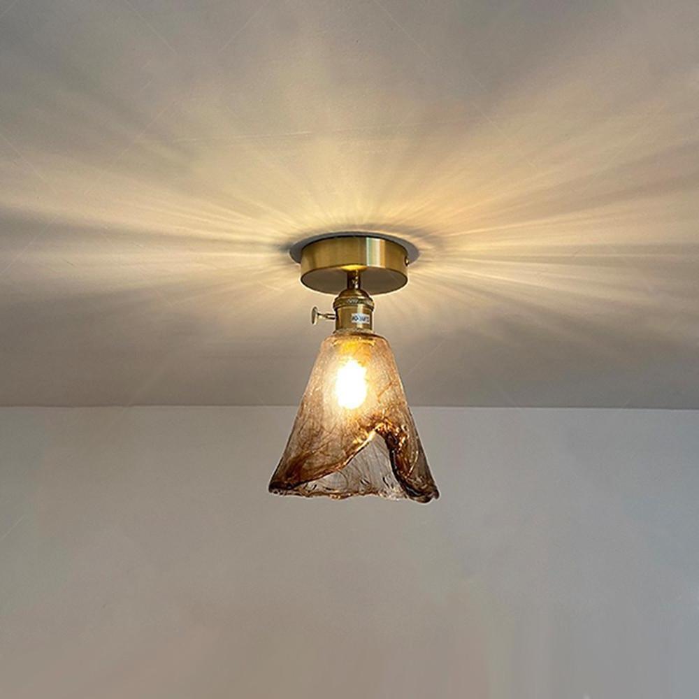 Creative Glass Lantern LED Electroplated Nordic Semi Flush Mount Ceiling Light