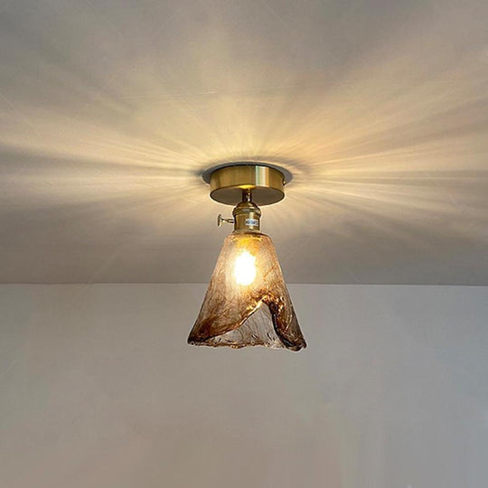 Creative Glass Lantern LED Electroplated Nordic Semi Flush Mount Ceiling Light