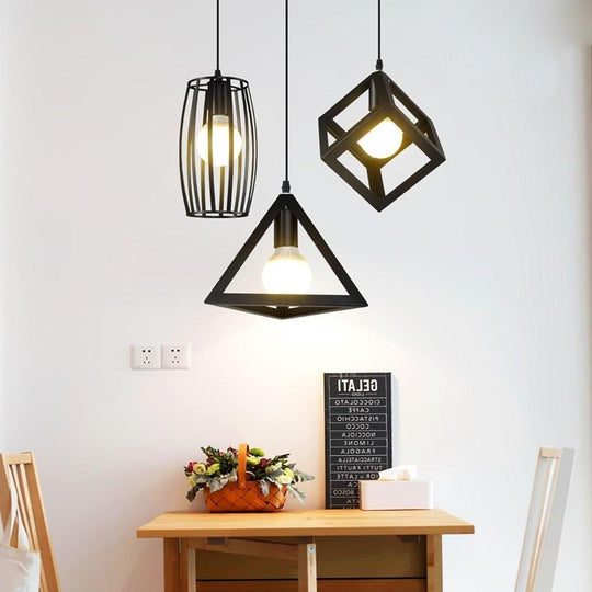 Geometric LED Adjustable Black Vintage Pendant Light