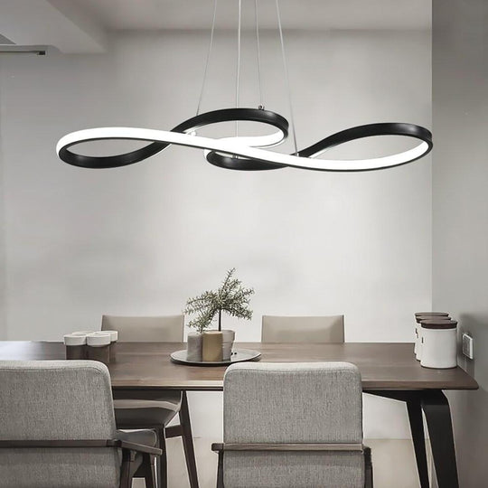 Metal Silica Pendant LED Abstract Curved Strip Chandelier for Dining Room