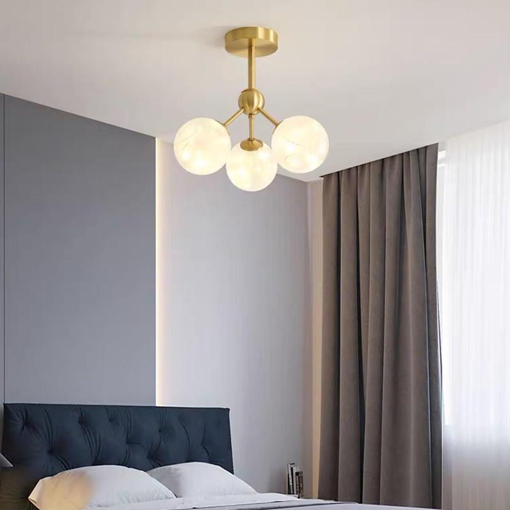 3-Globe Copper Glass Semi Flush Mount Ceiling Light