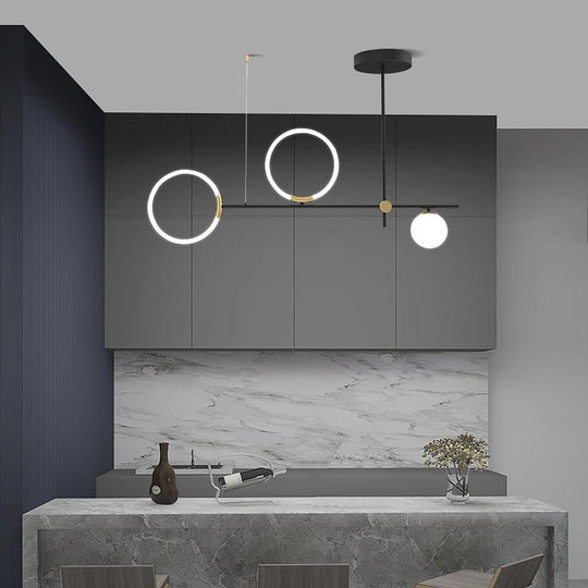 Circles LED Black Modern Chandelier Pendant Light