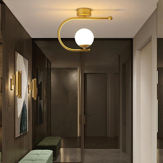 Black Flush Mount Ceiling Light – Curved Globe Traditional Design