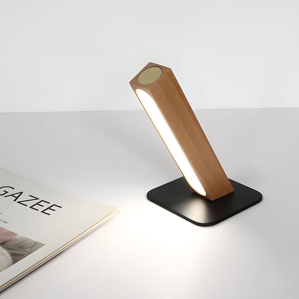 Touch LED Linear Table Lamp with Rotatable Head and Wood Base