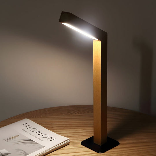 Touch LED Linear Table Lamp with Rotatable Head and Wood Base