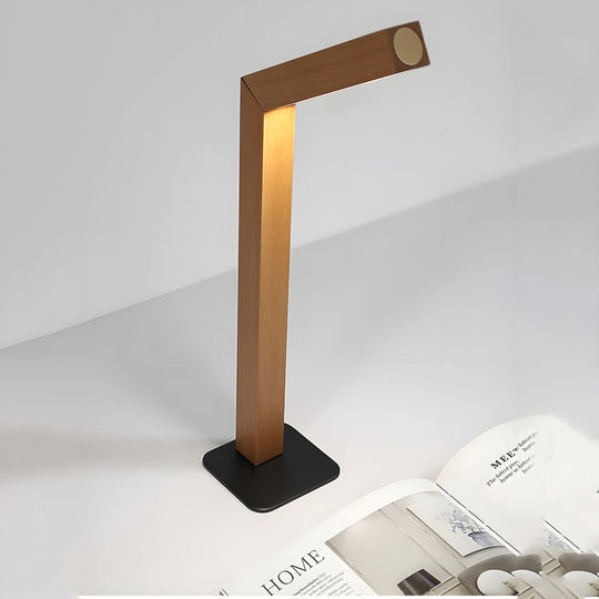 Touch LED Linear Table Lamp with Rotatable Head and Wood Base