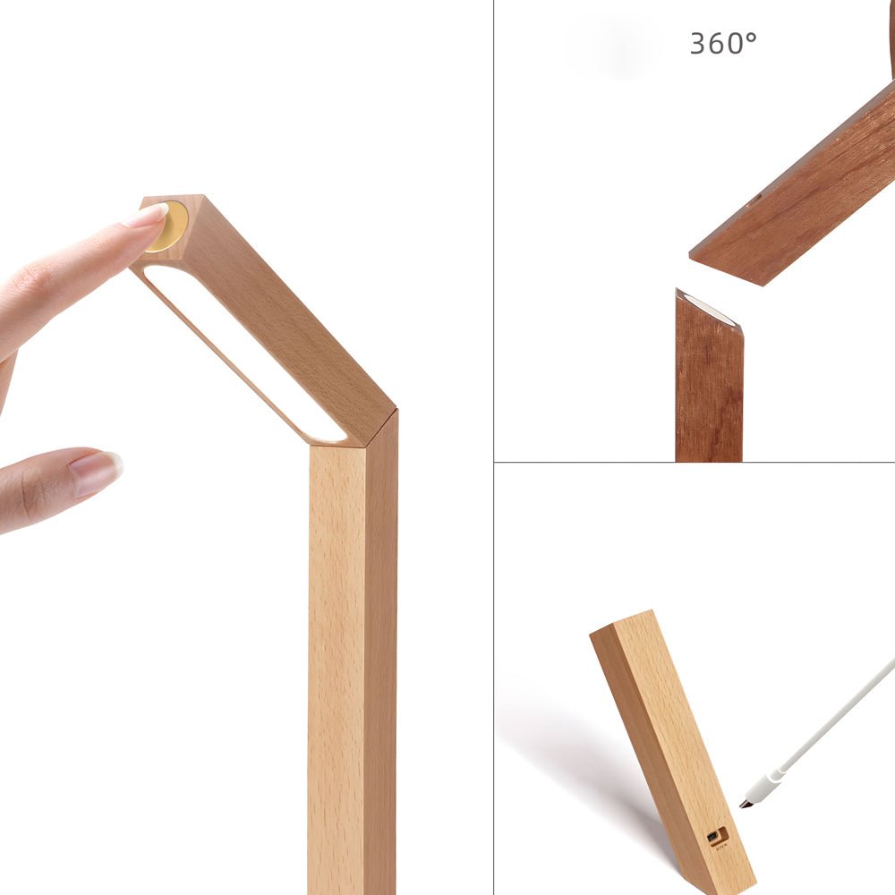 Touch LED Linear Table Lamp with Rotatable Head and Wood Base